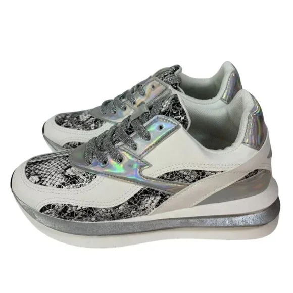 UNILADY / Franky-2 / Sneaker / Reflective & Snakeskin / Pattern Chunky Sneakers - Picture 3 of 9